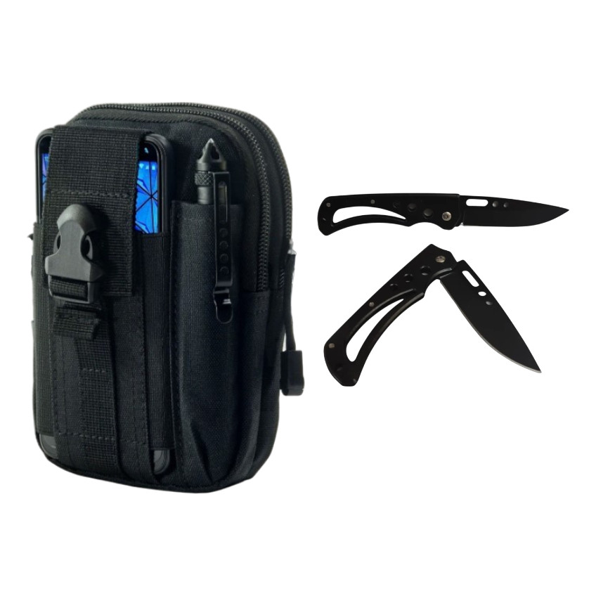 Mini Canivete M4 +bolso Tático Molle Porta Treco Celular