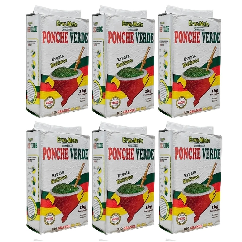 6 Erva Mate Chimarrão PONCHE VERDE NATIVA VÁCUO 1 Kg