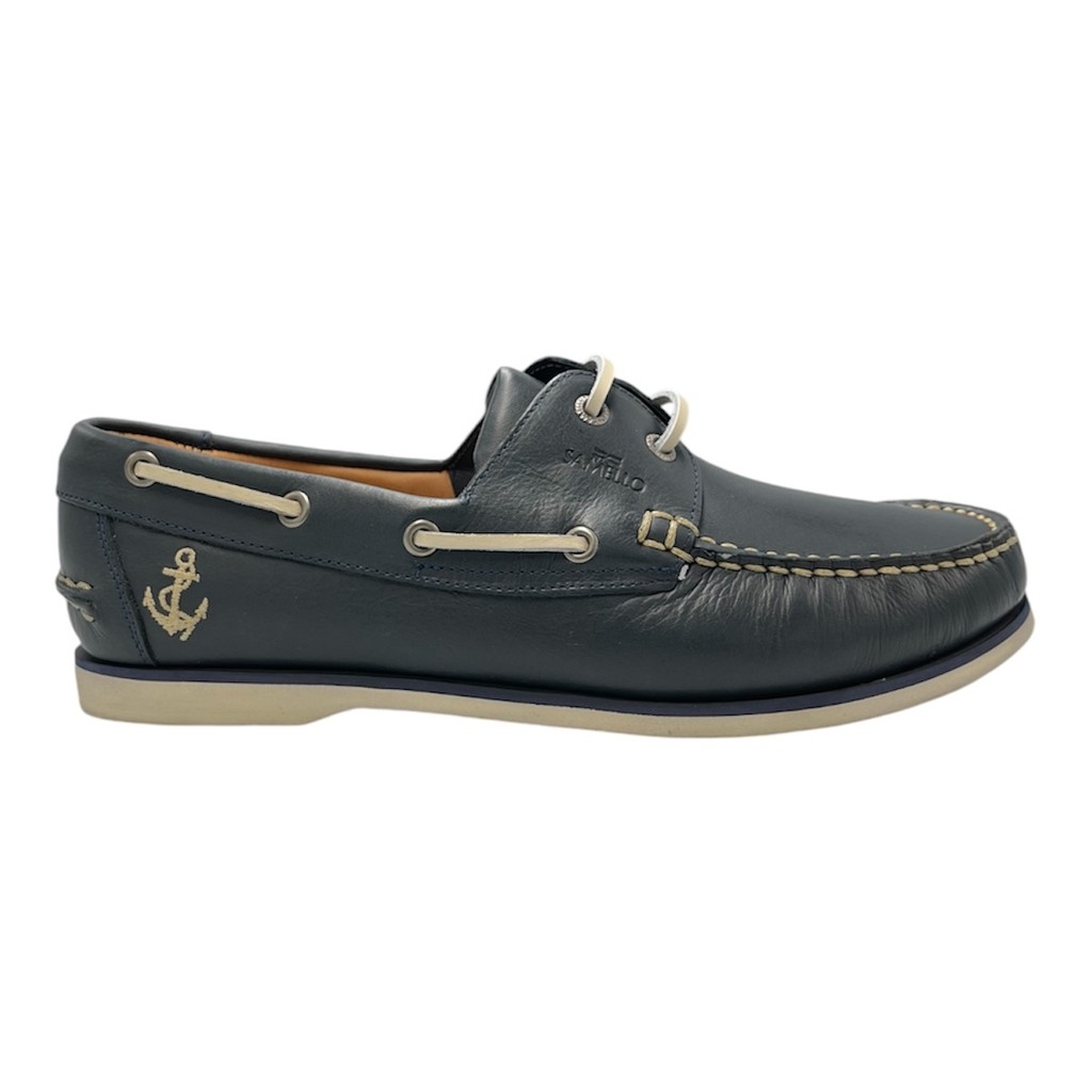 Deckshoes Samello Phoenix Masculino Couro Vintage Marinho Mocassim Âncora