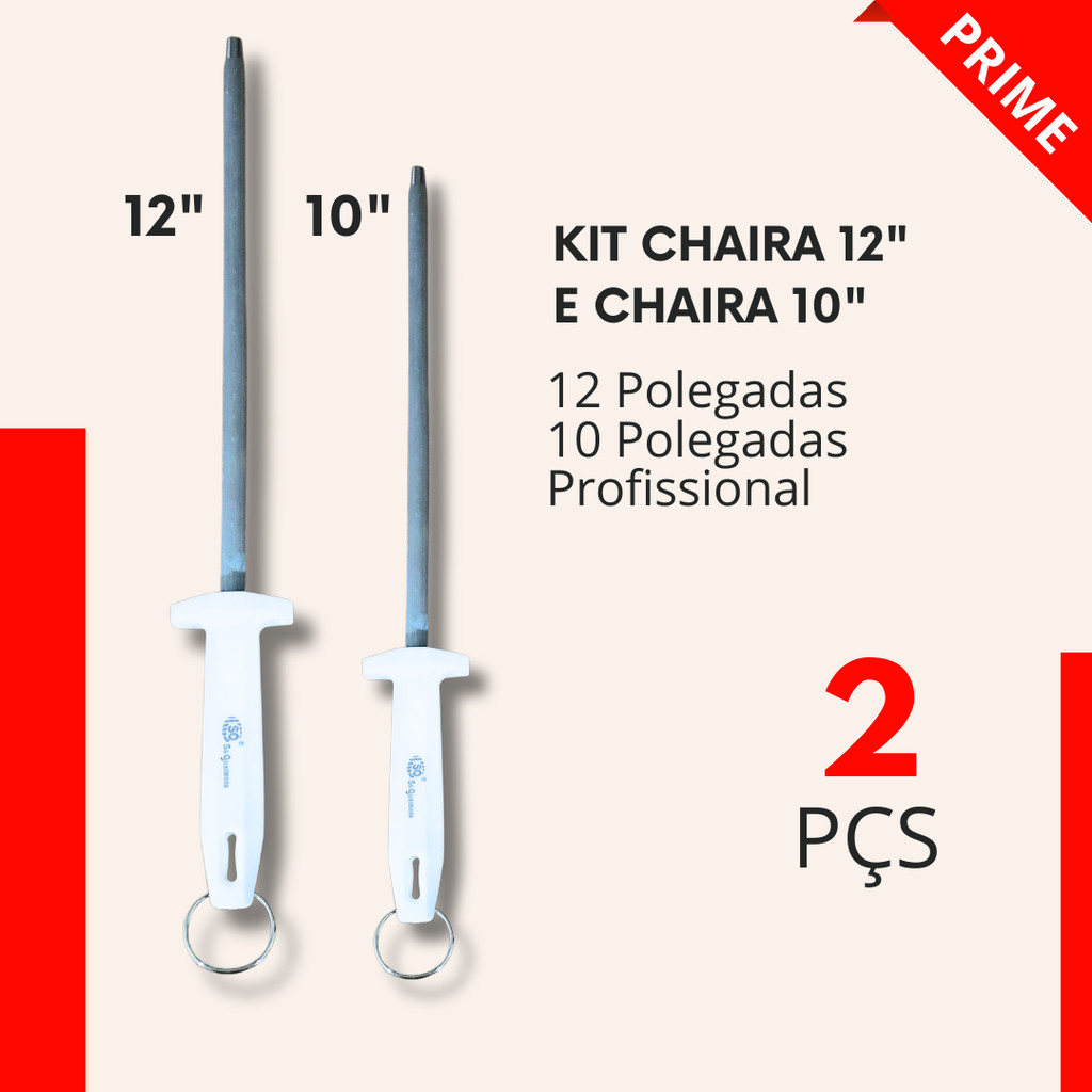 Chaira Kit 2 ou 1 Pça de 10" e 12"  Profissional Churrasco Açougue Churrascaria Cozinha