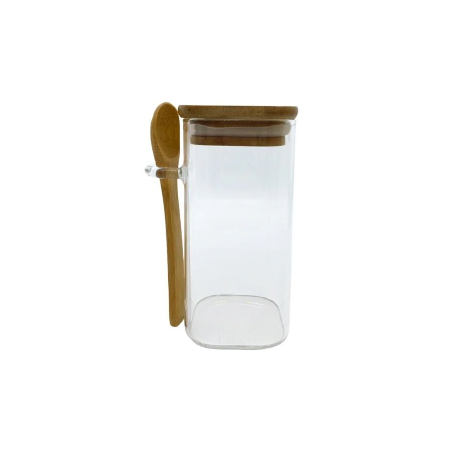 Pote De Vidro Hermético Com Tampa E Colher De Bambu - 5,5x12,5cm - 350ml - 1 unidade - Rizzo