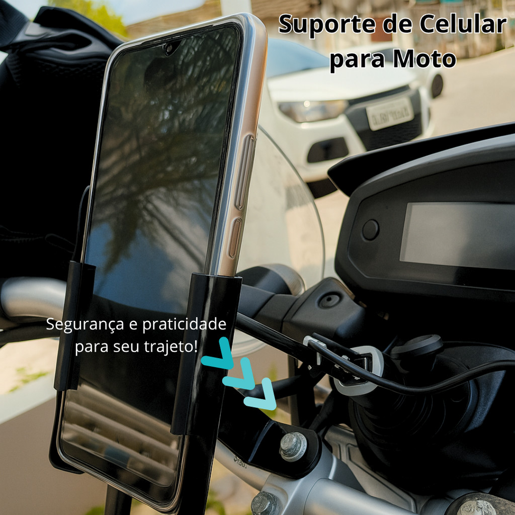 Suporte de Celular Telefone De Aço Preto Motos Bicicletas Ajustável Universal Aço Resistente