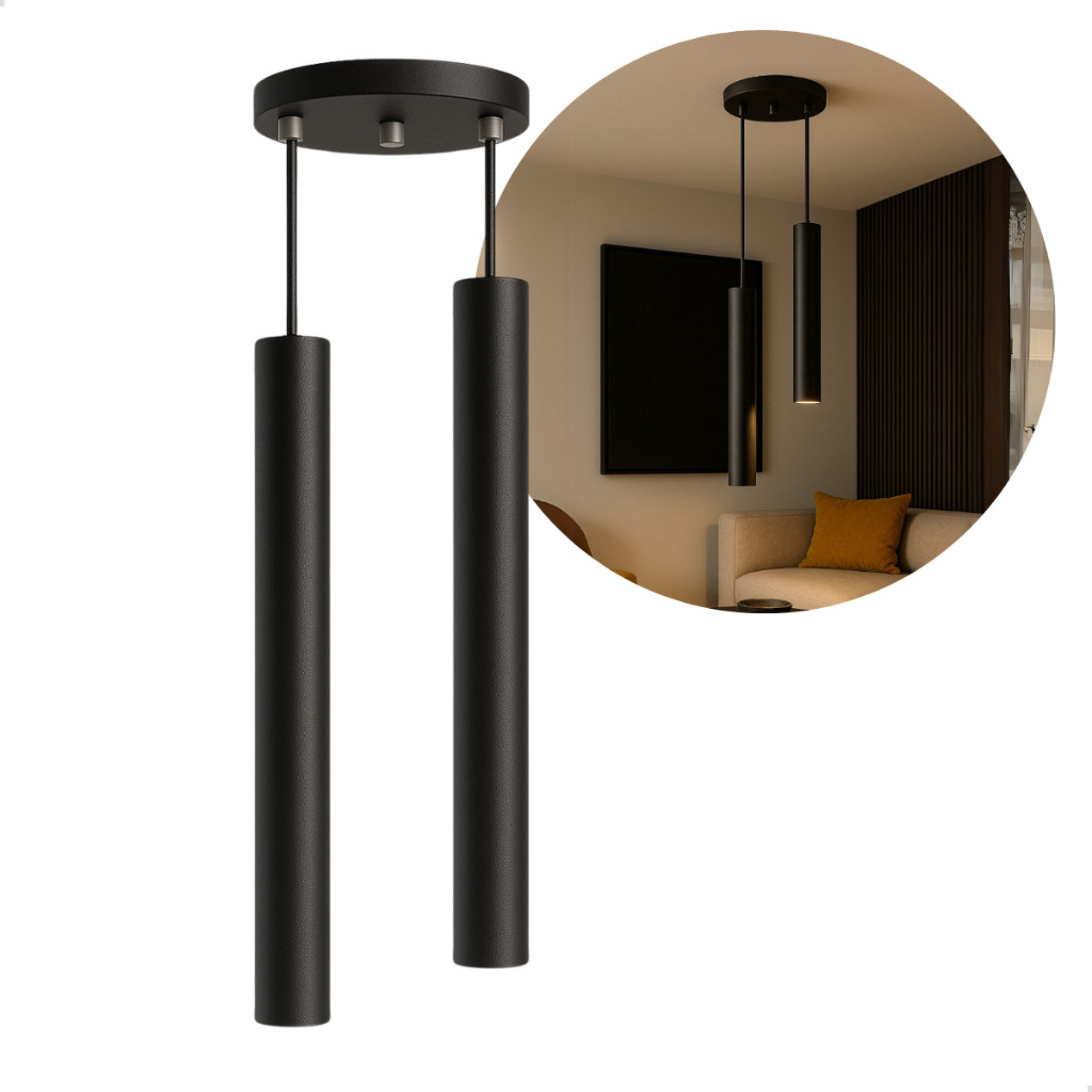Kit 02 Pendente Tubo Duplo Alumínio 30cm Para Led MR11 Mini GU10