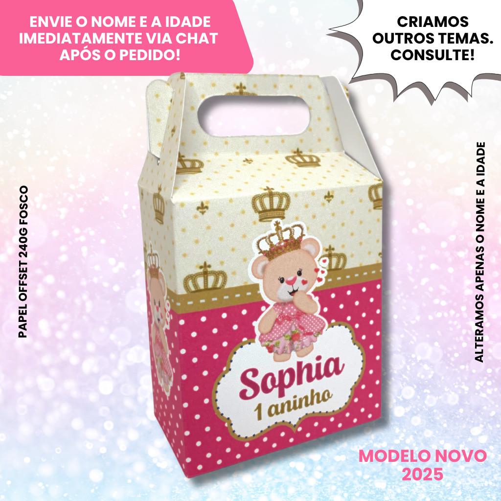 Kit Caixinha Maletinha Surpresa Aniversario Personalizada Tema Ursinha Princesa Menina Festa Infantil