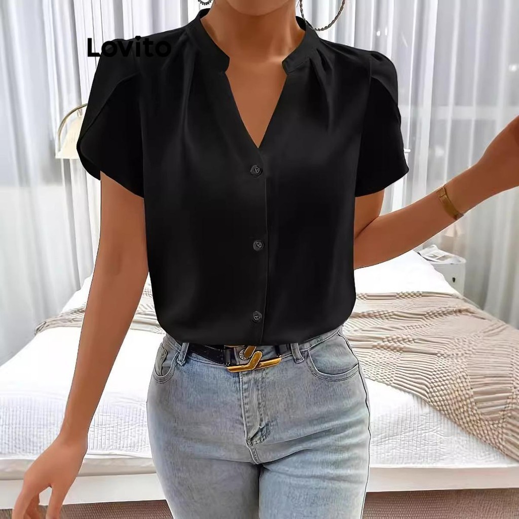 (Trendy) Lovito Blusa básica casual lisa para mulheres LNL79266 - Women Clothes