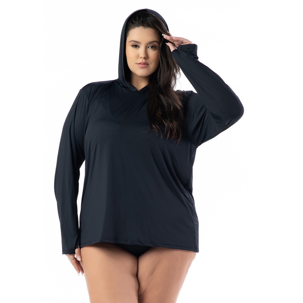 Camisa Plus Size Proteção Solar Uv Com Capuz Praia Piscina