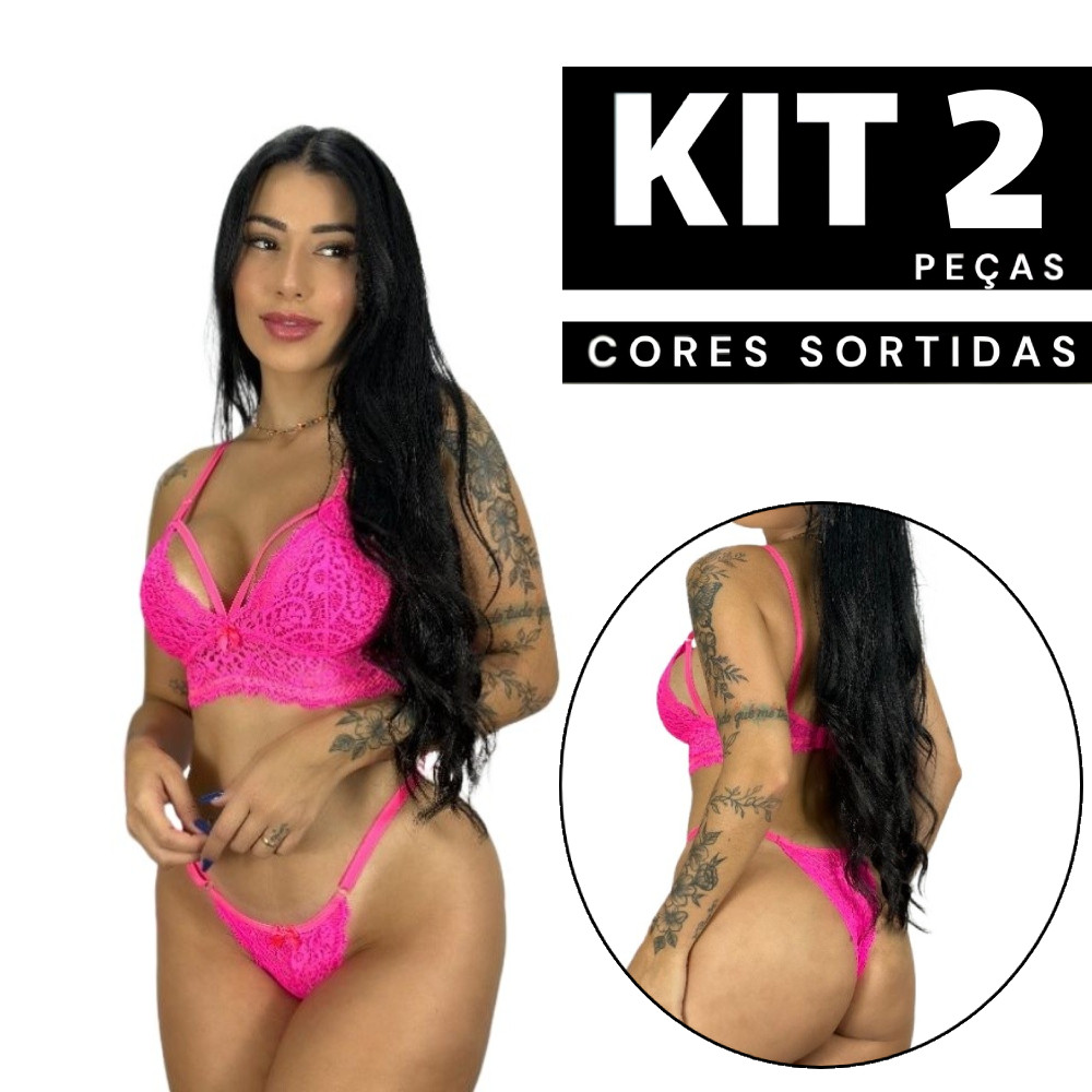 Kit 2/1 Conjunto Lingerie Sutiã Sem Bojo e Calcinha em Renda Sexy Sensual Espera Marido Barato