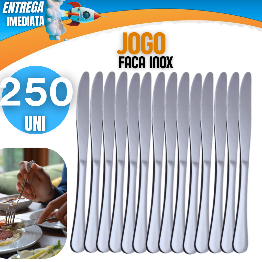 Kit Conjunto 250 Faca Aço Inox Grande Luxo Cozinha Bar Restaurante Buffet Faqueiro Hotel Churrasco Profissional Doméstic
