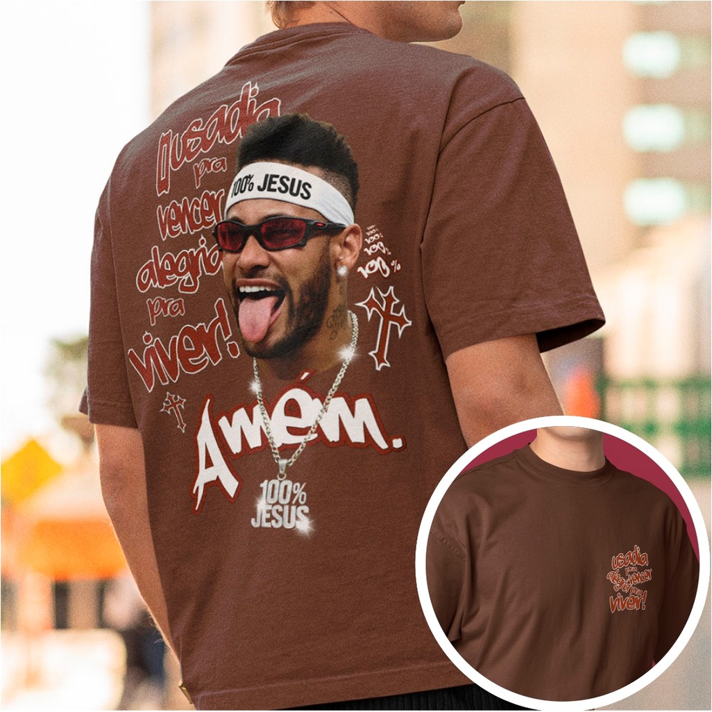 Camiseta Jogador De Futebol Neymar Junior Frase Musica Ousadia E Alegria Camisa Neymar 100% Jesus