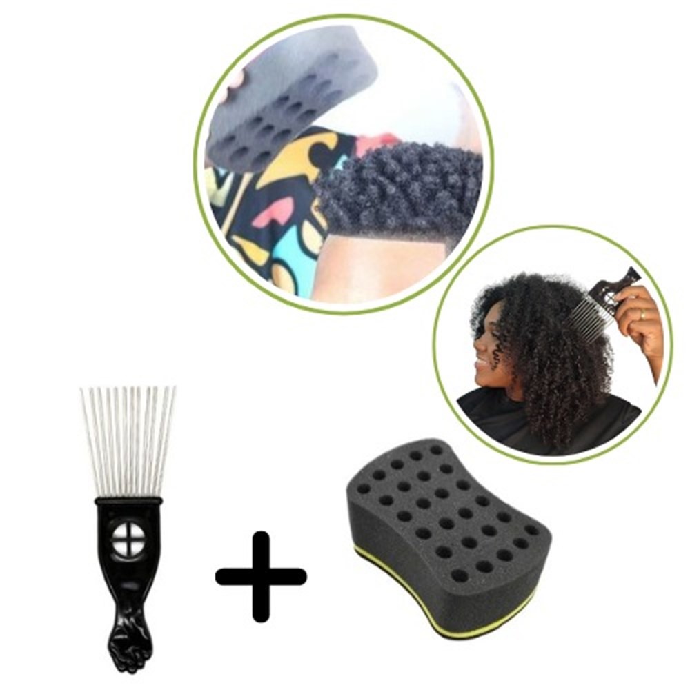 Kit Esponja Nudred 1 lado Tam P + Pente Garfo Dentes De Aço Tam P para Cabelos Afro Black Power