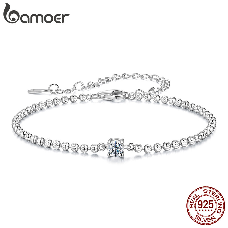 Pulseira De Prata Esterlina 925 Bamoer Sparking Moissanite Beads Joias Presentes Para Mulheres em Oferta na Shopee