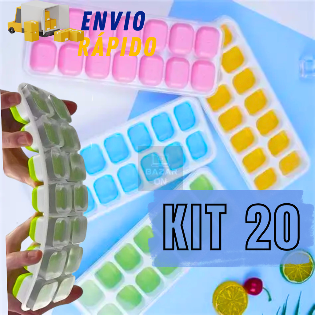 Kit 20 Forminhas De Gelo Fácil Desenformar Fundo de Silicone Colorida Multiuso Forma Quadrada Fruta