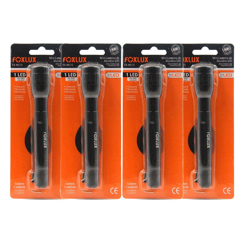 Kit 4 Lanterna LED em Alumínio Foxlux 15cm ML5 | resistência, portabilidade em Oferta na Shopee