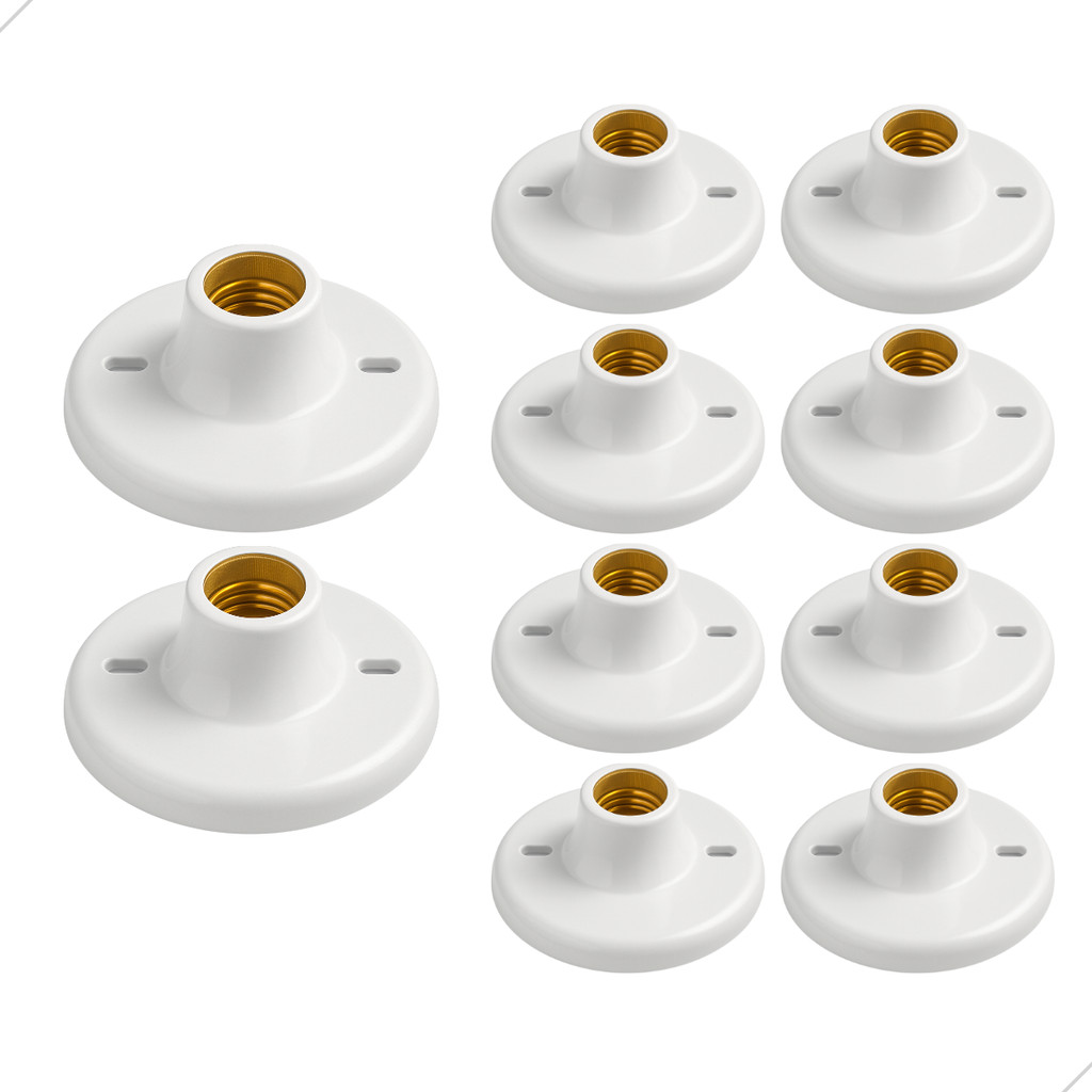 Kit 10 Plafon de Teto PVC Soquete Porcelana E27 Plafonier Redondo Branco Lâmpada Luminária Bivolt