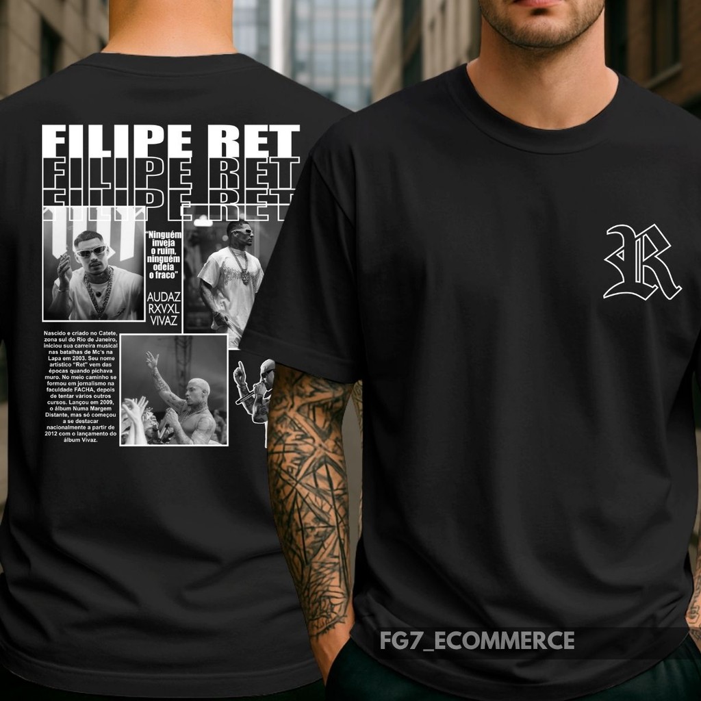Camiseta Unissex Bootleg Mc Rapper Filipe Ret Trap Ninguém Funk Inveja o Ruim Rap Melhor Vibe