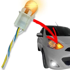 KIT 1 LADO SETA CONJUGADA LÂMPADA ÂMBAR 12V 21/5 W + SOQUETE GARRA UNIVERSAL – BAY15D 2 POLOS ESQ. OU DIR.
