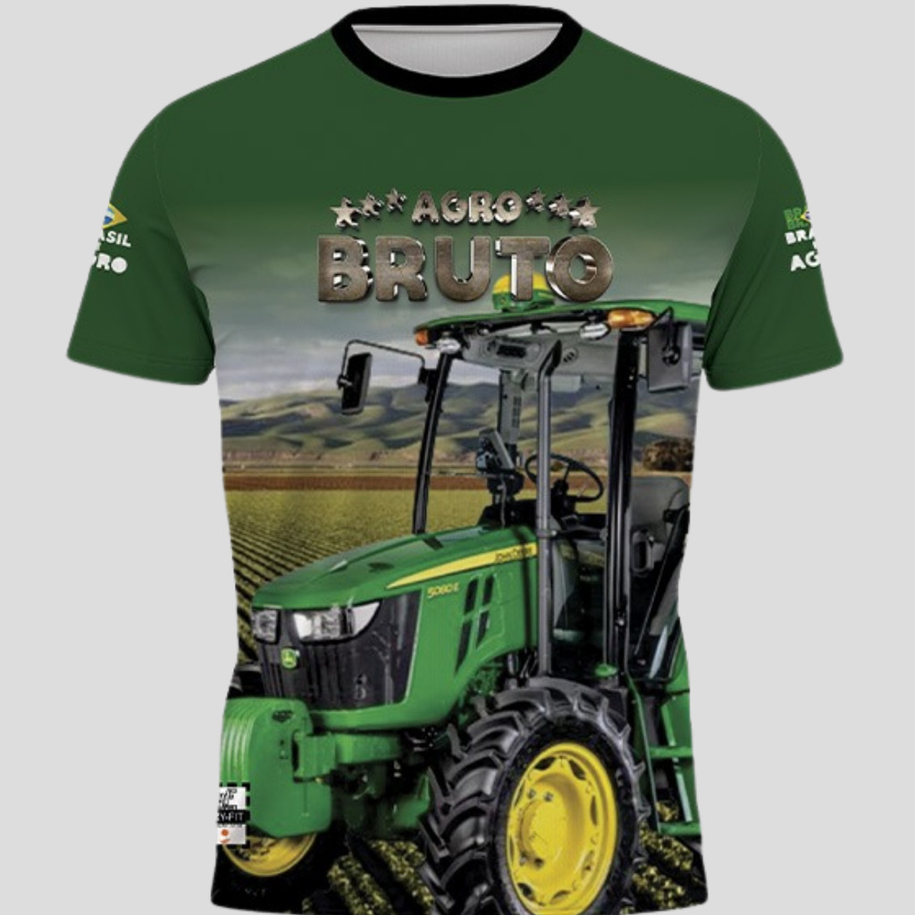 Camiseta Agro Bruto Camisa Trator Verde Maquina Fazenda Proteção UV50+ Dry