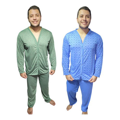 Kit 2 Pijamas Masculino Aberto Com Botões De Inverno Longo Conjunto Fechado De Dormir Homem Frio