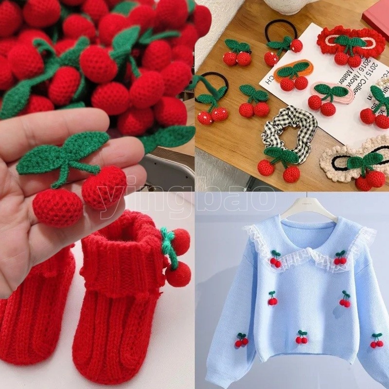 20 Pçs Tricô Bordado Cereja Remendos Costurar Apliques Para Crochê Artesanato Headwear Acessórios DIY Broche Pino Roupas
