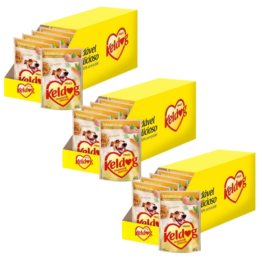 Kit 3 Caixas Com 20un Ração Úmida Keldog Frango Com Ervilha e Cenoura 100g