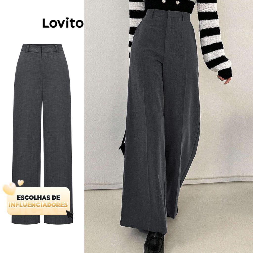 (KOL‘s pick) Lovito Calça Casual Calça Básica Lisa Para Mulheres LAD106654 em Oferta na Shopee