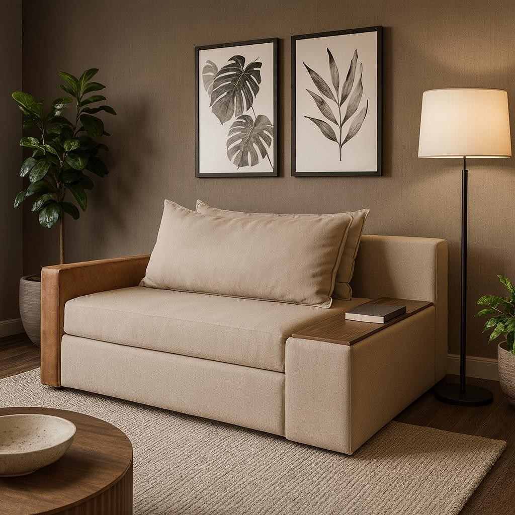 Sofá-Cama Casal 2 Lugares com Baú Lateral Panamá Linho Chocolate em Oferta na Shopee