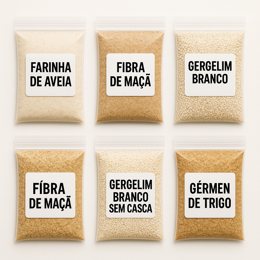 Kit Farinha Da Felicidade Farinha de Aveia Fibra de Maçã Gergelim Branco sem Casca Gérmen de Trigo em Oferta na Shopee