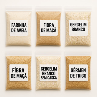 Kit Farinha Da Felicidade Farinha de Aveia Fibra de Maçã Gergelim Branco sem Casca Gérmen de Trigo em Oferta na Shopee