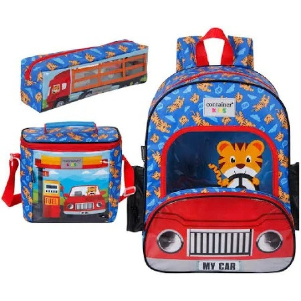 Kit Mochila Escolar de Costas Infantil G + Lancheira + Estojo Dermiwil 60681KIT My Car