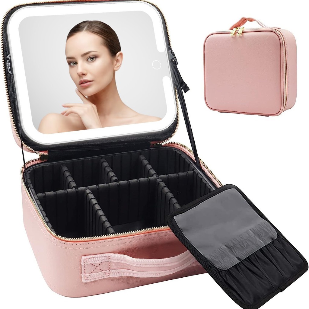 Kit Maleta Maquiagem completo Profissional Com Espelho e Luz Led e paleta de maquiagem -JACKCELL