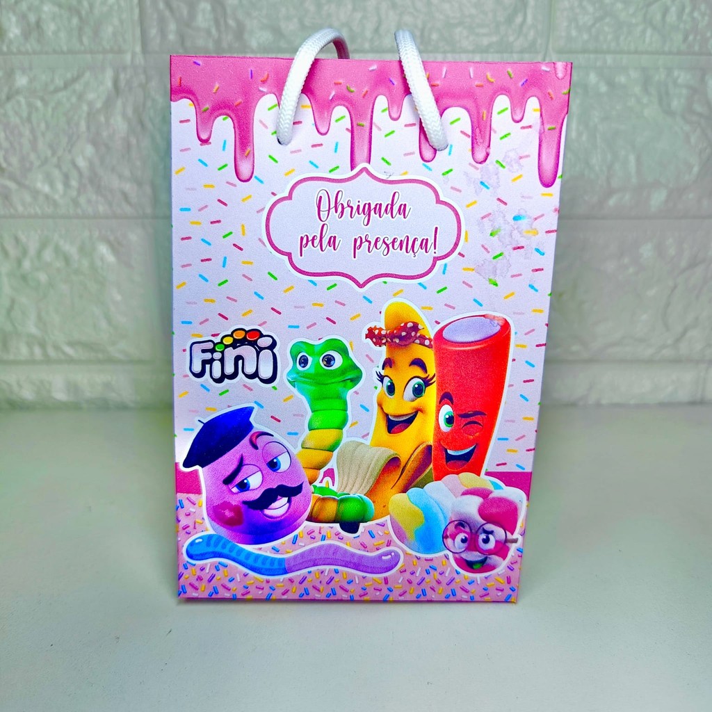 PEGUE E MONTE  Sacolinha Pequena Personalizada Bala Fini Rosa Doce Lembrancinha Festa Infantil