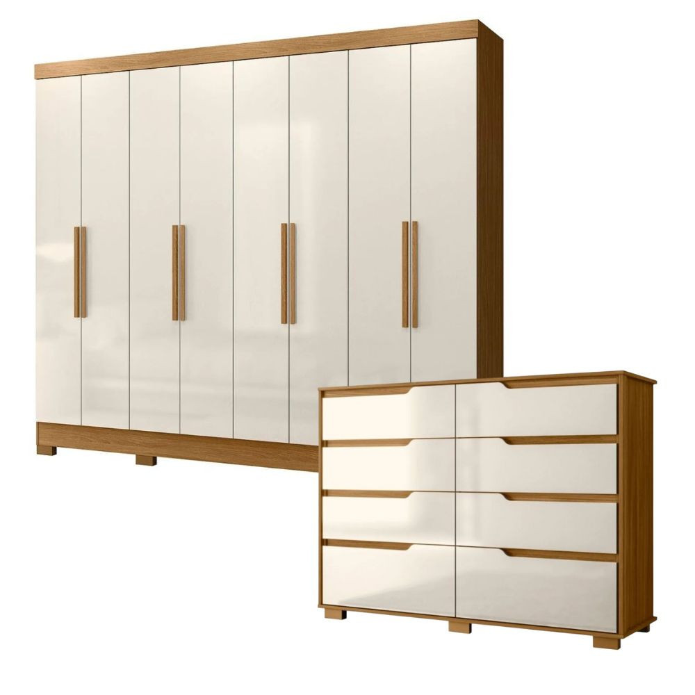 Conjunto Guarda Roupa Diplomata e Cômoda Moval 2 Peças 8 Portas 8 Gavetas em Oferta na Shopee