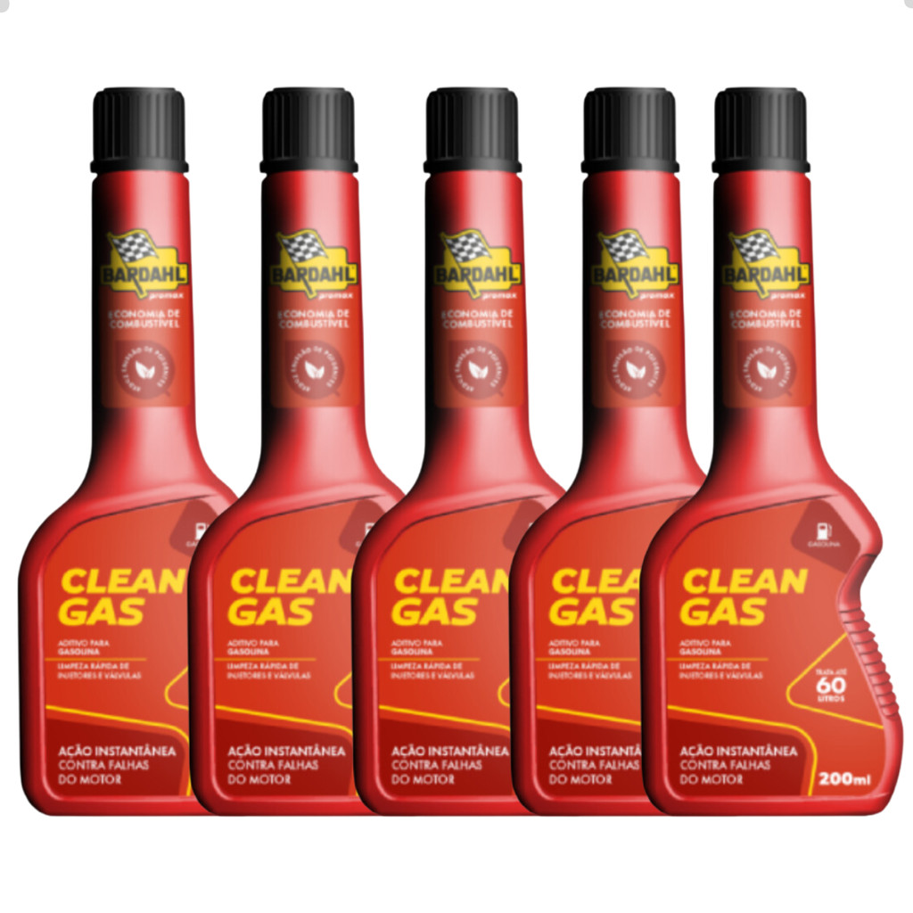 Kit 5 Aditivo Bardahl Clean Gas Combustível Gasolina 200ml