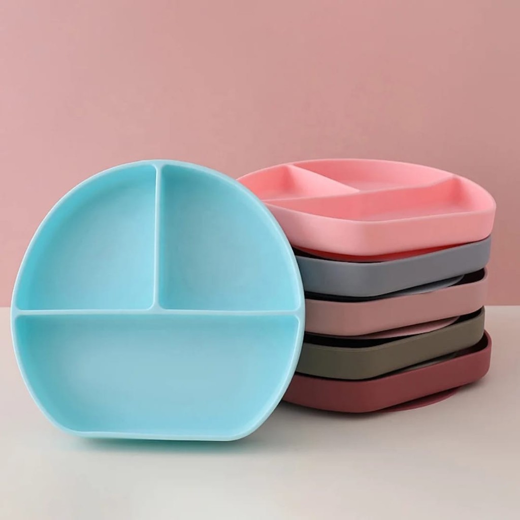 Kit Prato Bebê De Silicone Com Divisórias Com Ventosa Suporte Mesa