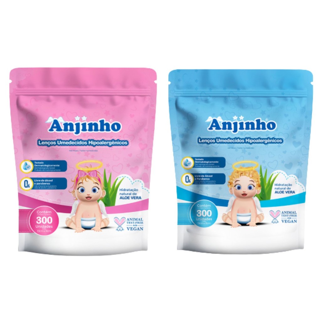 Kit C2 Lenço Umedecido Refil Azul e Rosa - Anjinho em Oferta na Shopee