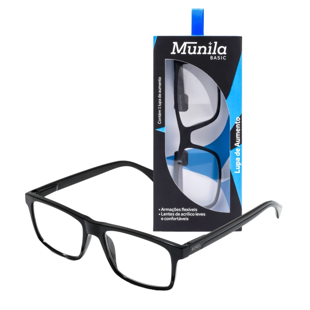 Óculos Lupa De Aumento Preto Leitura Escolha Grau Munila em Oferta na Shopee