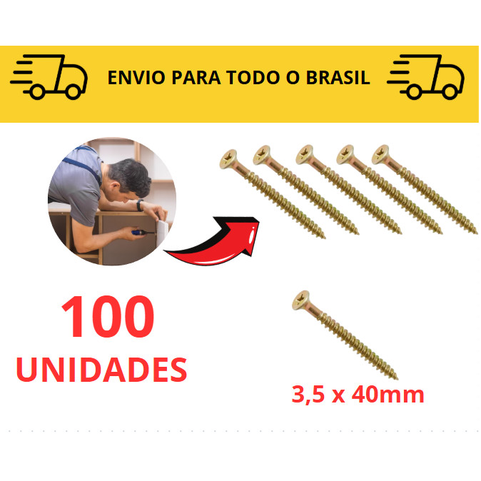 Kit 10 a 100 unidades Parafuso para Madeira 4cm Chipboard Philips/ MDF/ Móveis/ Marcenaria/ Parafuso