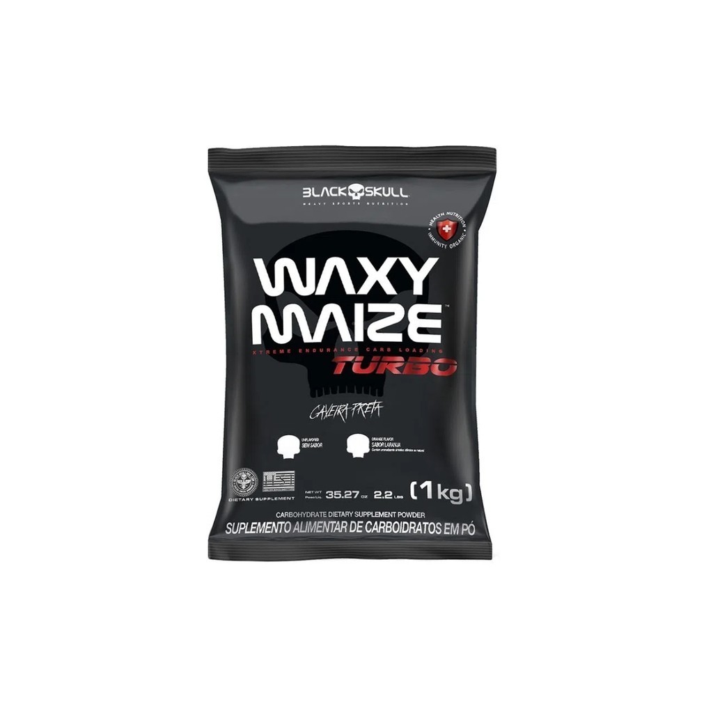 Refil Waxy Maize Turbo Pré-treino 1kg Sem Sabor Black Skull