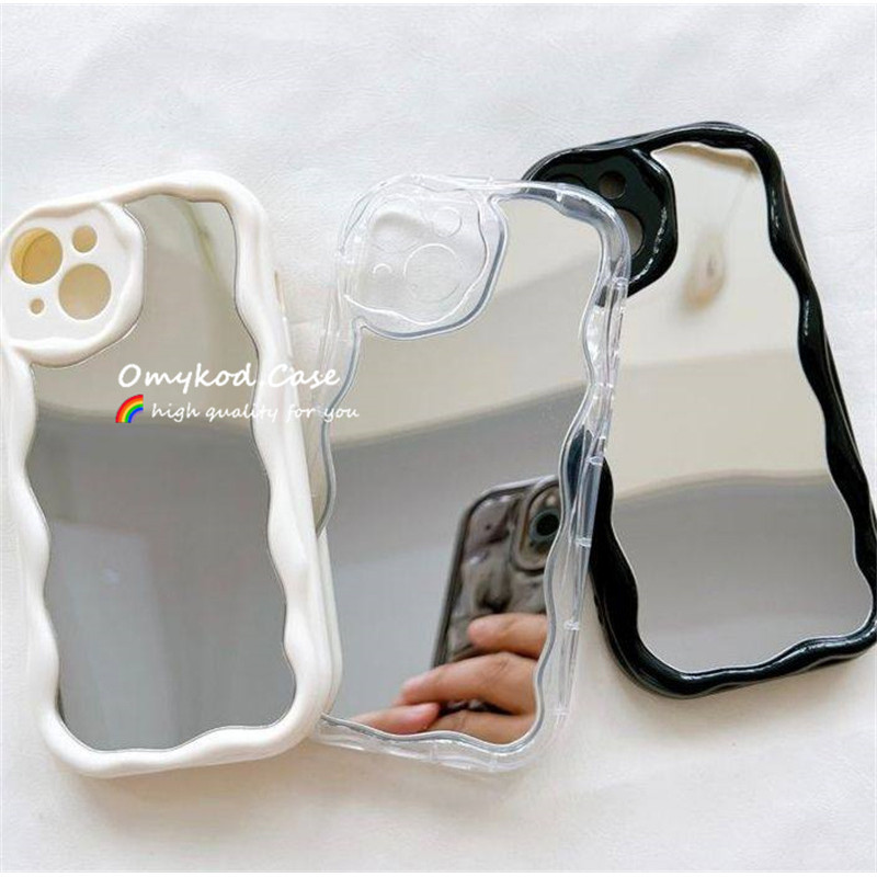 Para Samsung A55 A35 A35 A15 A05 A05s A14 A13 A12 A53 A52 A51 A04 A03S A22 A34 A50 A54 S21FE S22 Plus Ultra Capa De Celular 3D Creme Onda Espelho Rosto Fashion Simples Cor Sólida Macia