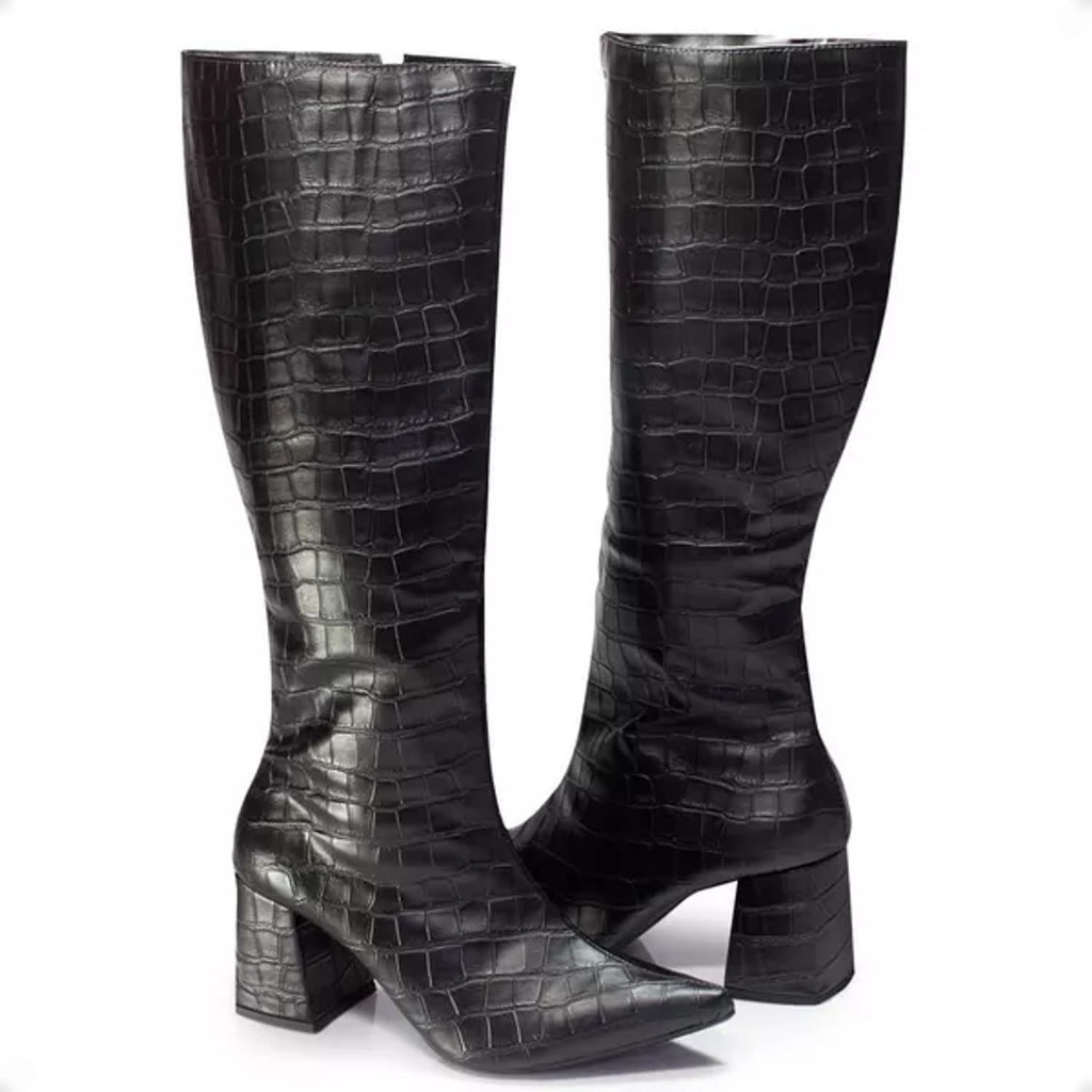 Bota Feminina Montaria Salto Bloco Bico Fino Estilosa Festa Boiadeira Rodeio Fashion Blogueira