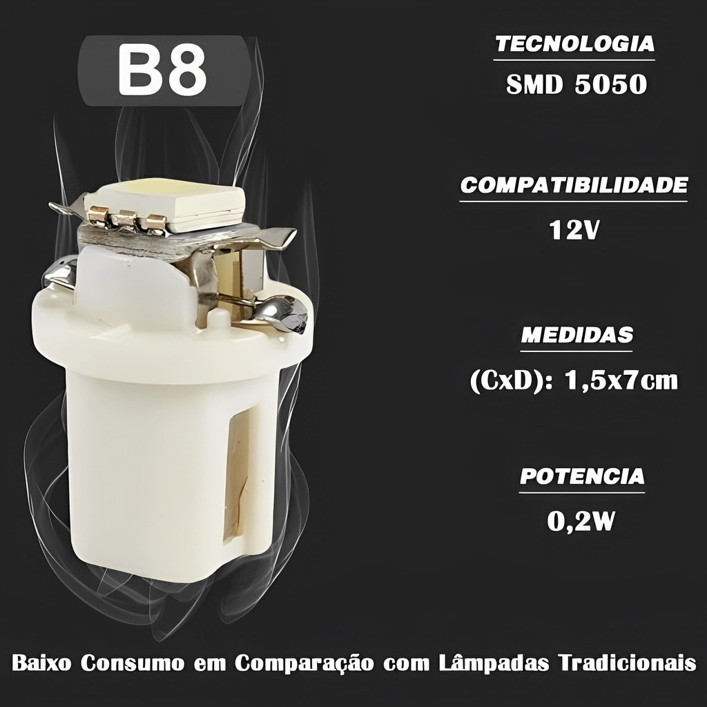 KIT 2 e 10  lãmpada Led Pingo Mosquito B8.5 Painel 12v branco e azul