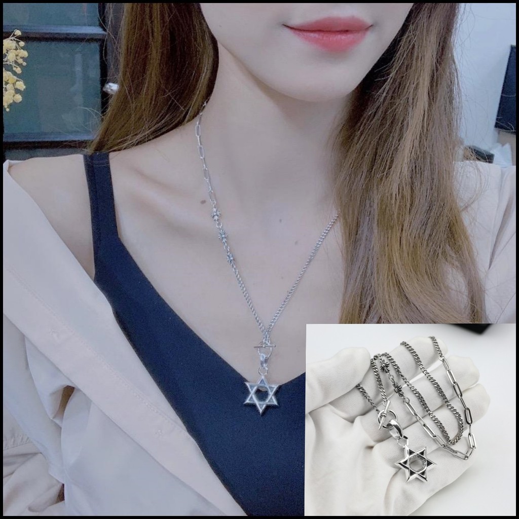 CHROME HEARTS Prata 925 Hexagram Star Splicing Necklace Vintage Punk Style Acessórios De Rua Hip Hop Jóias Estilo Dia Dos Namorados 5599