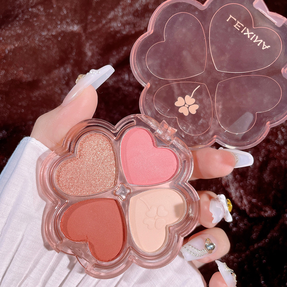 Lucky Four-Leaf Clover Eyeshadow Paleta de Sombra de Quatro Folhas Brilhante Perolada Mate Terra Colorida Estudante Diariamente Sombra de Quatro Cores