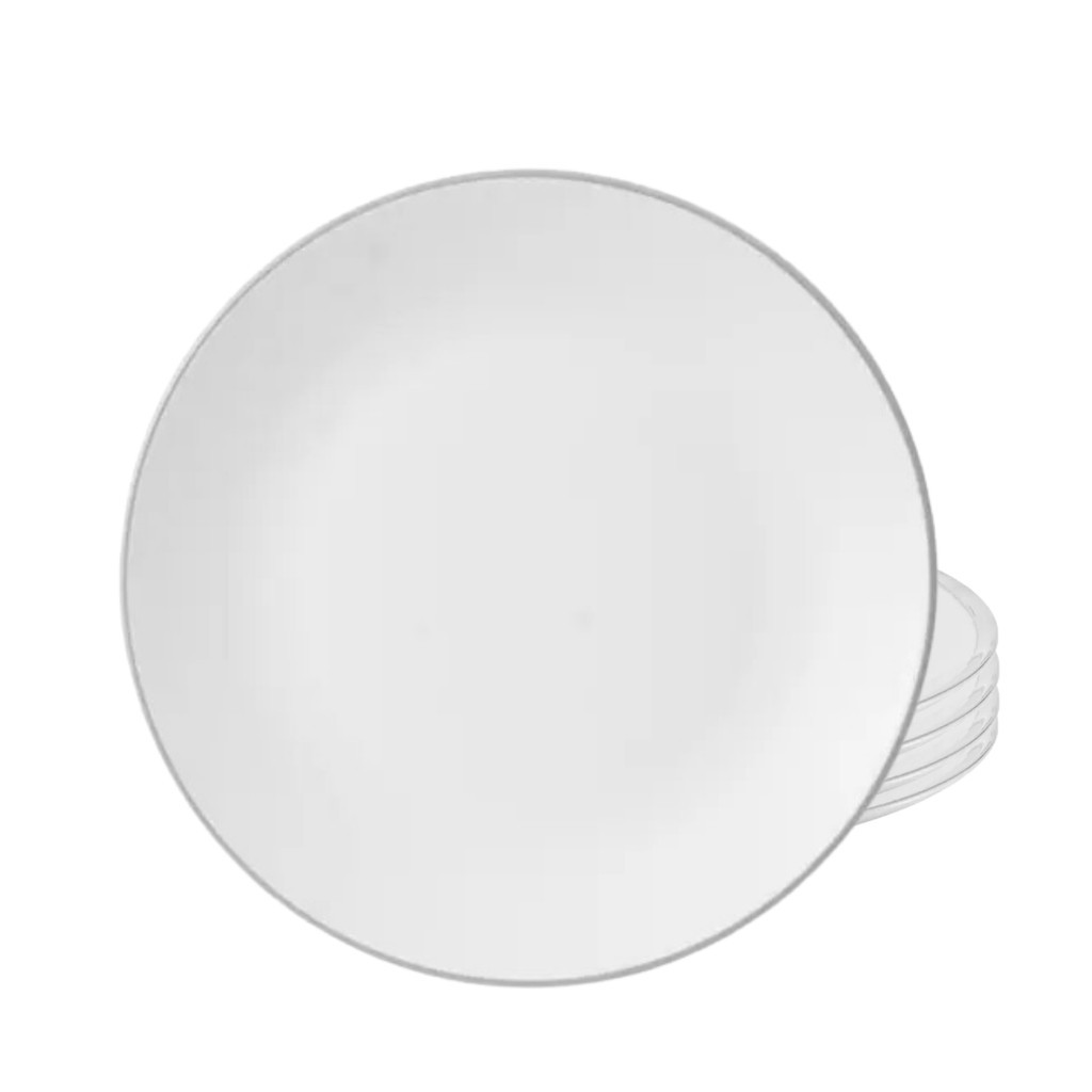 Jogo De Pratos Raso 27cm Porcelana Kit 4 Peças Luxo Borda Prata Legacy Silver - Home & Living