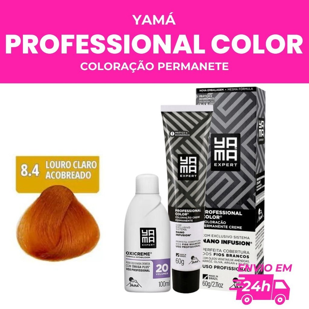 TINTA PROFESSIONAL COLOR (8.4 LOURO CLARO ACOBREADO + OXICREME VOLUME 6/10/20/30/40 100ML) - YAMÁ