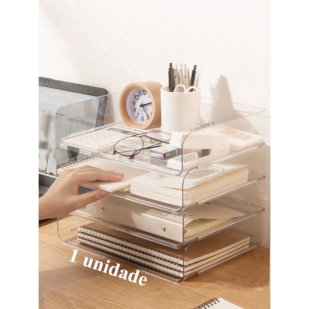 Organizador Bandeja Arquivo Papel A4 Mesa Escritorio 1 Unidade Para Montagem de Camadas Simples em Oferta na Shopee