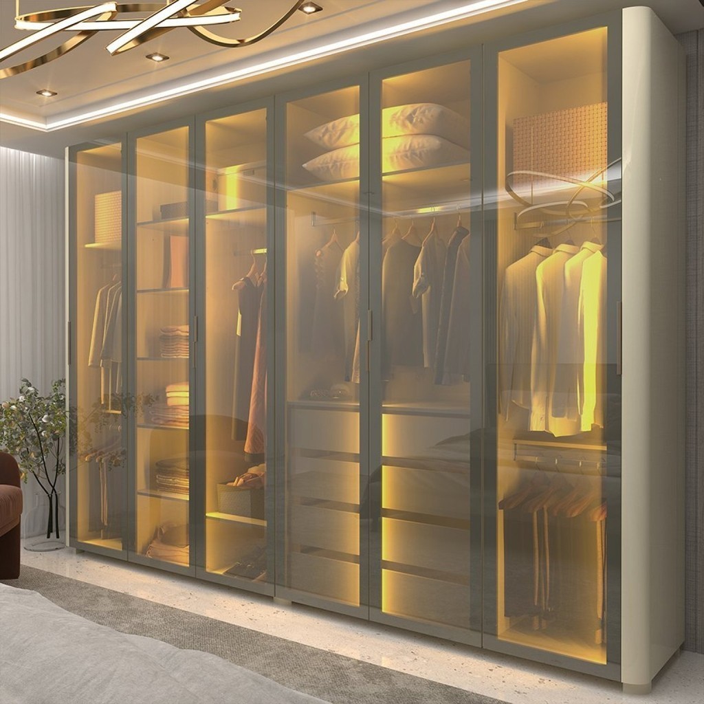 Guarda-roupa Casal 6 Portas com 6 Portas Reflecta com Pés com Led Innova 100% MDF Off White - Mom & Baby