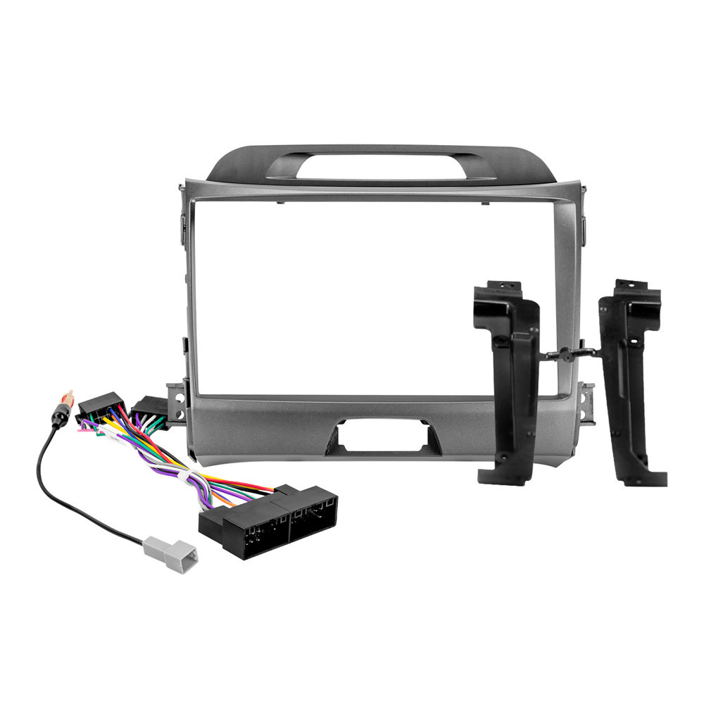 Kit Moldura Painel 9 Pol Sportage 2010 2011 2012 2013 2014 2015 2016 2 Din Grafite Chicote Som Plug Antena