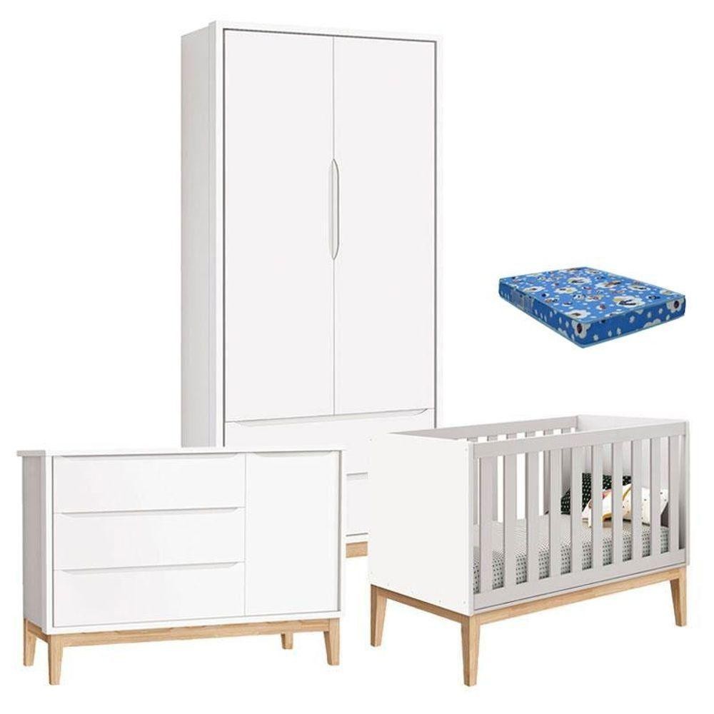 Quarto De Bebê Classic 2 Portas Com Colchão Branco Pés Madeira Natural - Reller em Oferta na Shopee