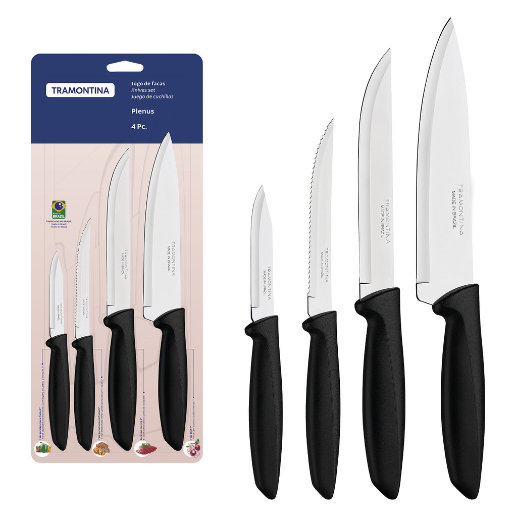 Jogo de Facas Tramontina 4 Peças Aço Inox Cozinha